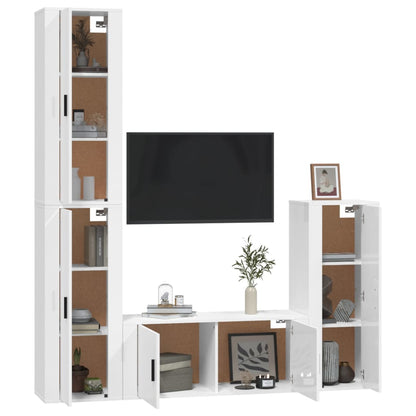 Set di Mobili Porta TV 4 pz Bianco Lucido in Legno Multistrato - homemem39