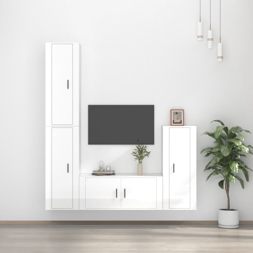 Set di Mobili Porta TV 4 pz Bianco Lucido in Legno Multistrato - homemem39