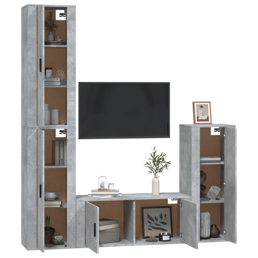 Set di Mobili Porta TV 4 pz Grigio Cemento in Legno Multistrato - homemem39