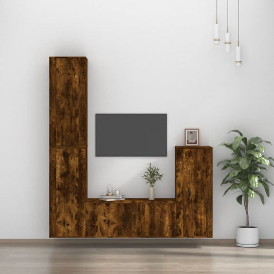 Set di Mobili Porta TV 4 pz Rovere Fumo in Legno Multistrato - homemem39