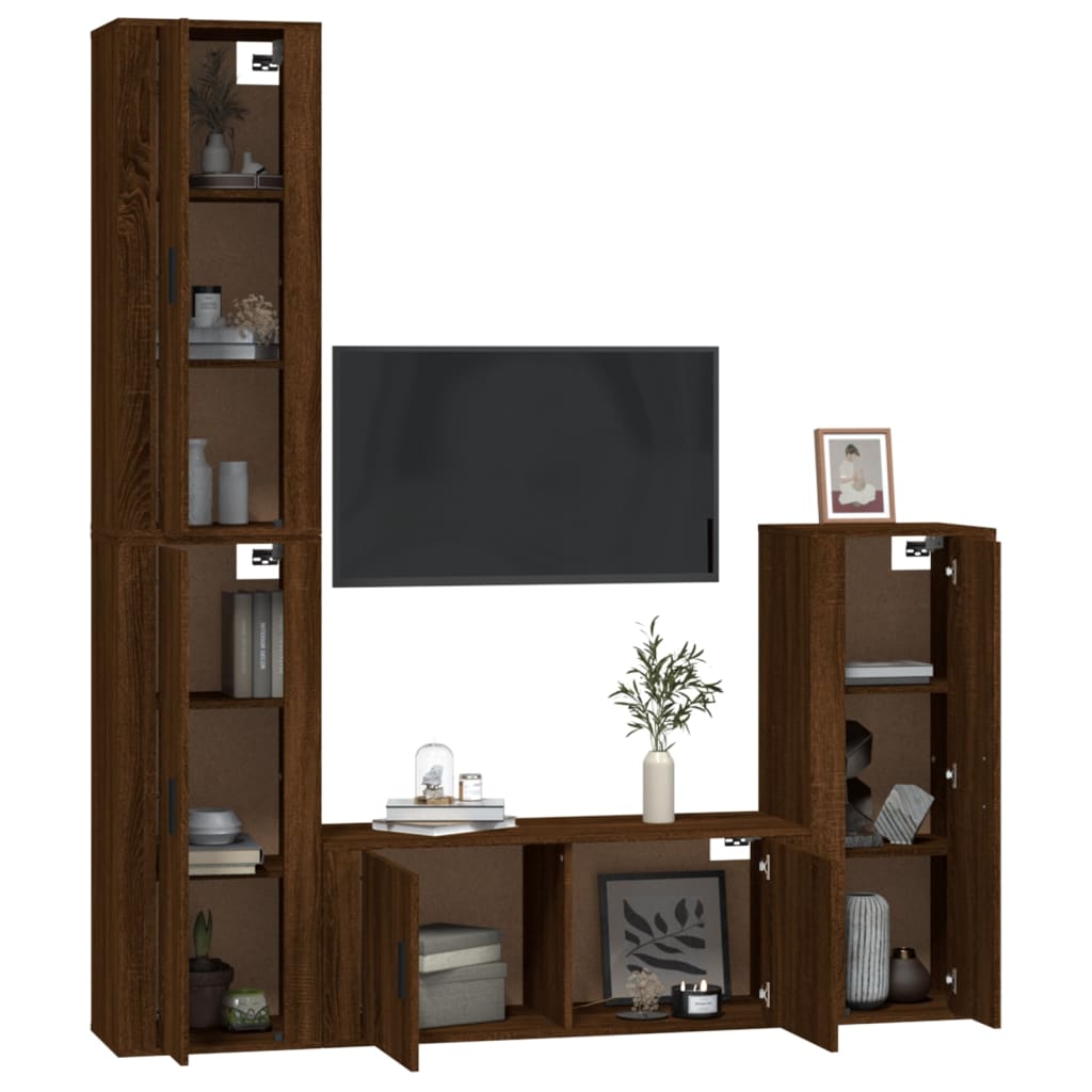 Set Mobili Porta TV 4 pz Rovere Marrone in Legno Multistrato - homemem39