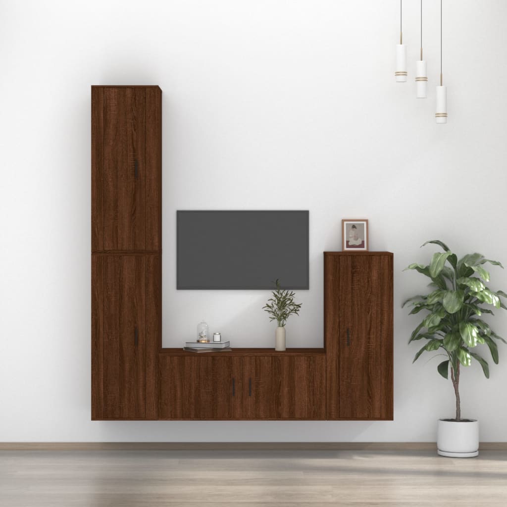 Set Mobili Porta TV 4 pz Rovere Marrone in Legno Multistrato - homemem39