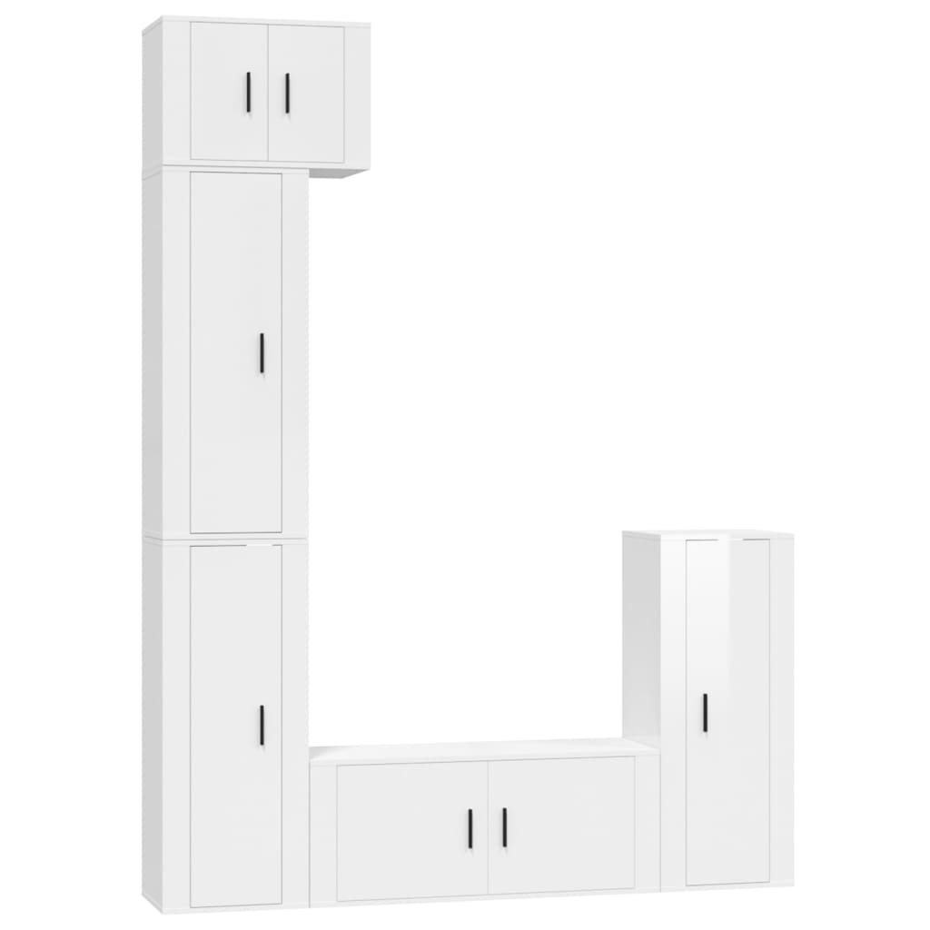 Set di Mobili Porta TV 5 pz Bianco Lucido in Legno Multistrato - homemem39