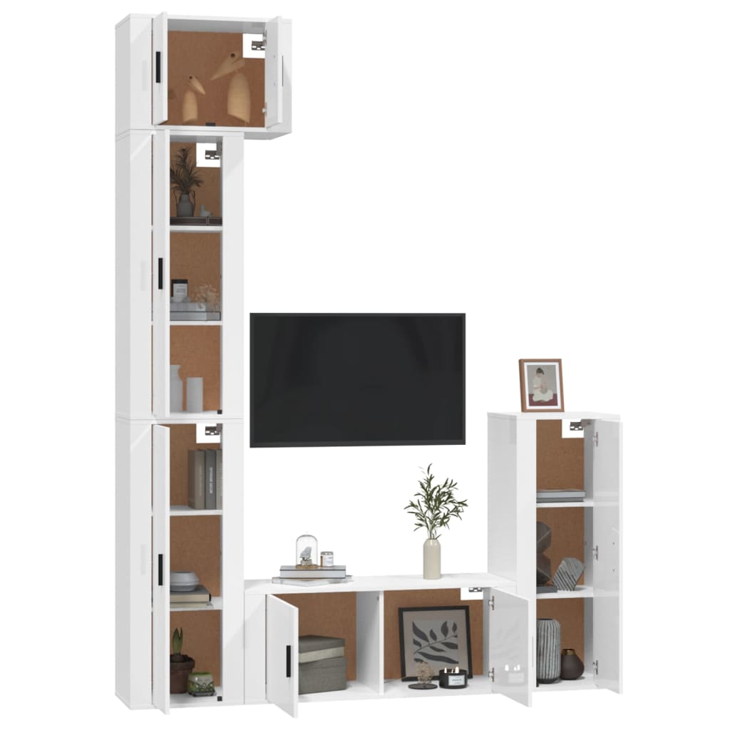 Set di Mobili Porta TV 5 pz Bianco Lucido in Legno Multistrato - homemem39