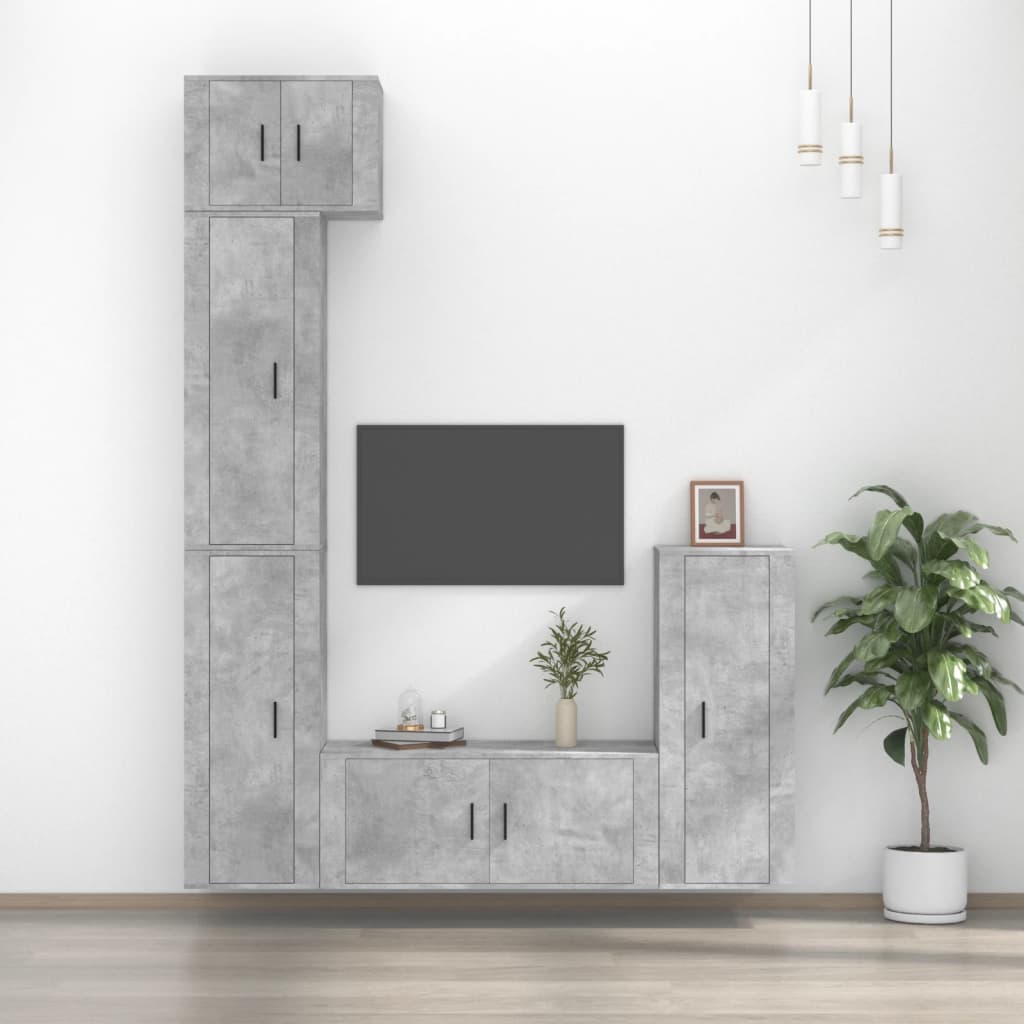 Set di Mobili Porta TV 5 pz Grigio Cemento in Legno Multistrato - homemem39