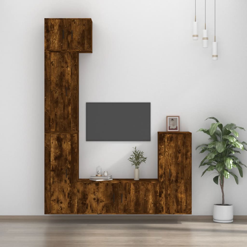 Set di Mobili Porta TV 5 pz Rovere Fumo in Legno Multistrato - homemem39