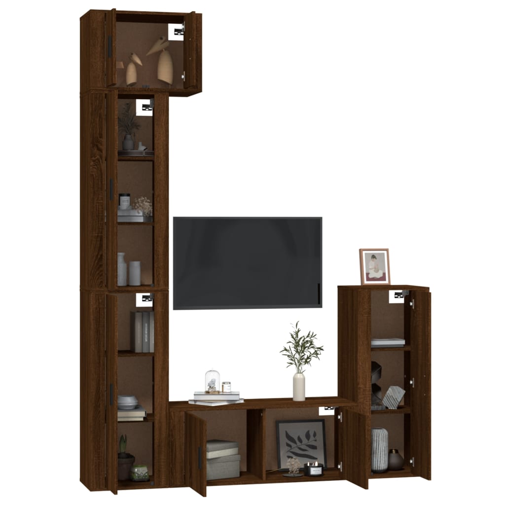 Set Mobili Porta TV 5 pz Rovere Marrone in Legno Multistrato - homemem39