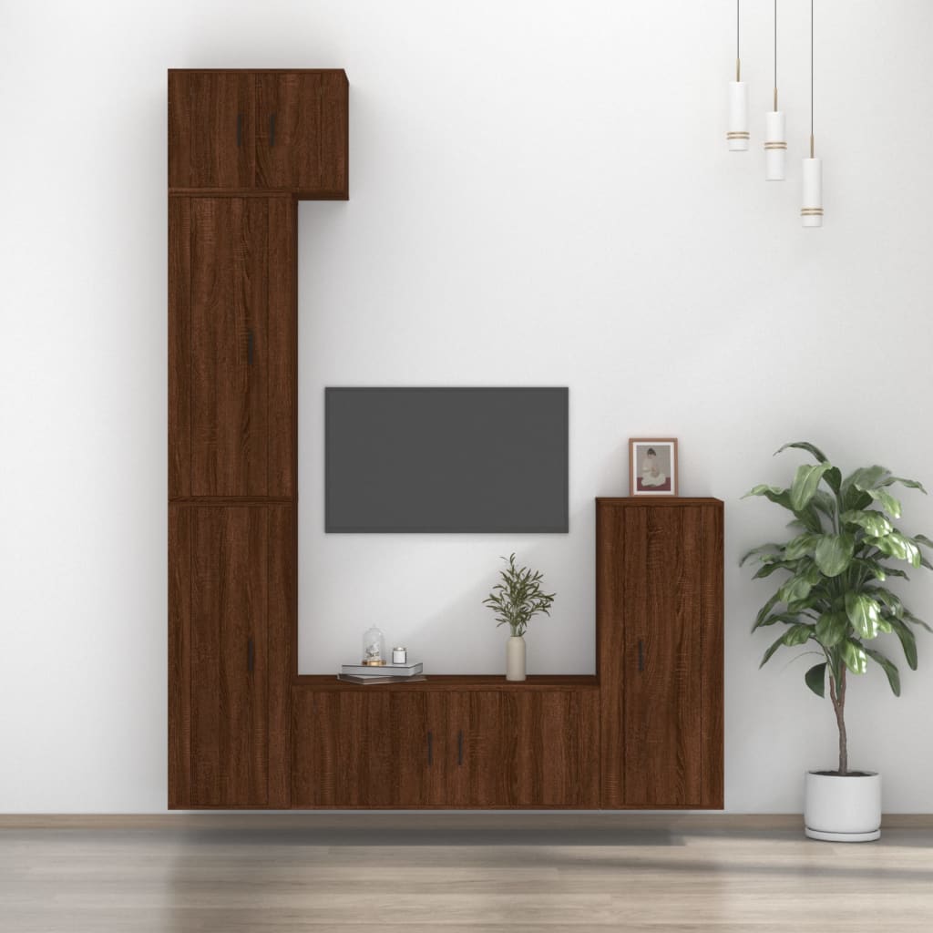 Set Mobili Porta TV 5 pz Rovere Marrone in Legno Multistrato - homemem39