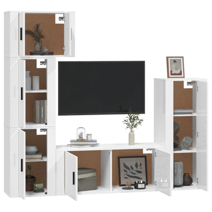 Set di Mobili Porta TV 5 pz Bianco Lucido in Legno Multistrato - homemem39