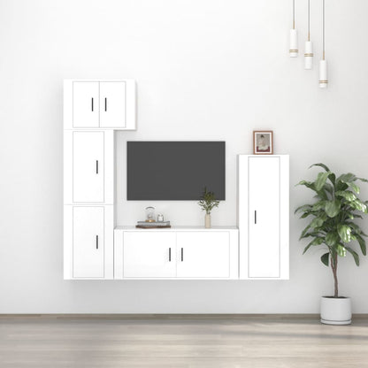 Set di Mobili Porta TV 5 pz Bianco Lucido in Legno Multistrato - homemem39