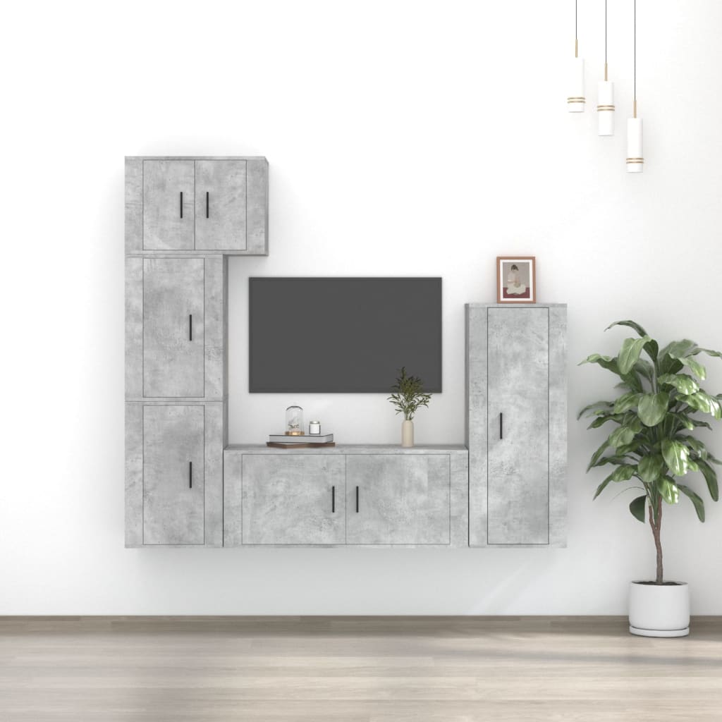 Set di Mobili Porta TV 5 pz Grigio Cemento in Legno Multistrato - homemem39