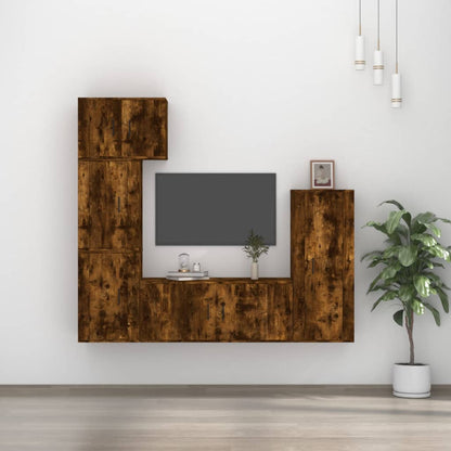 Set di Mobili Porta TV 5 pz Rovere Fumo in Legno Multistrato - homemem39