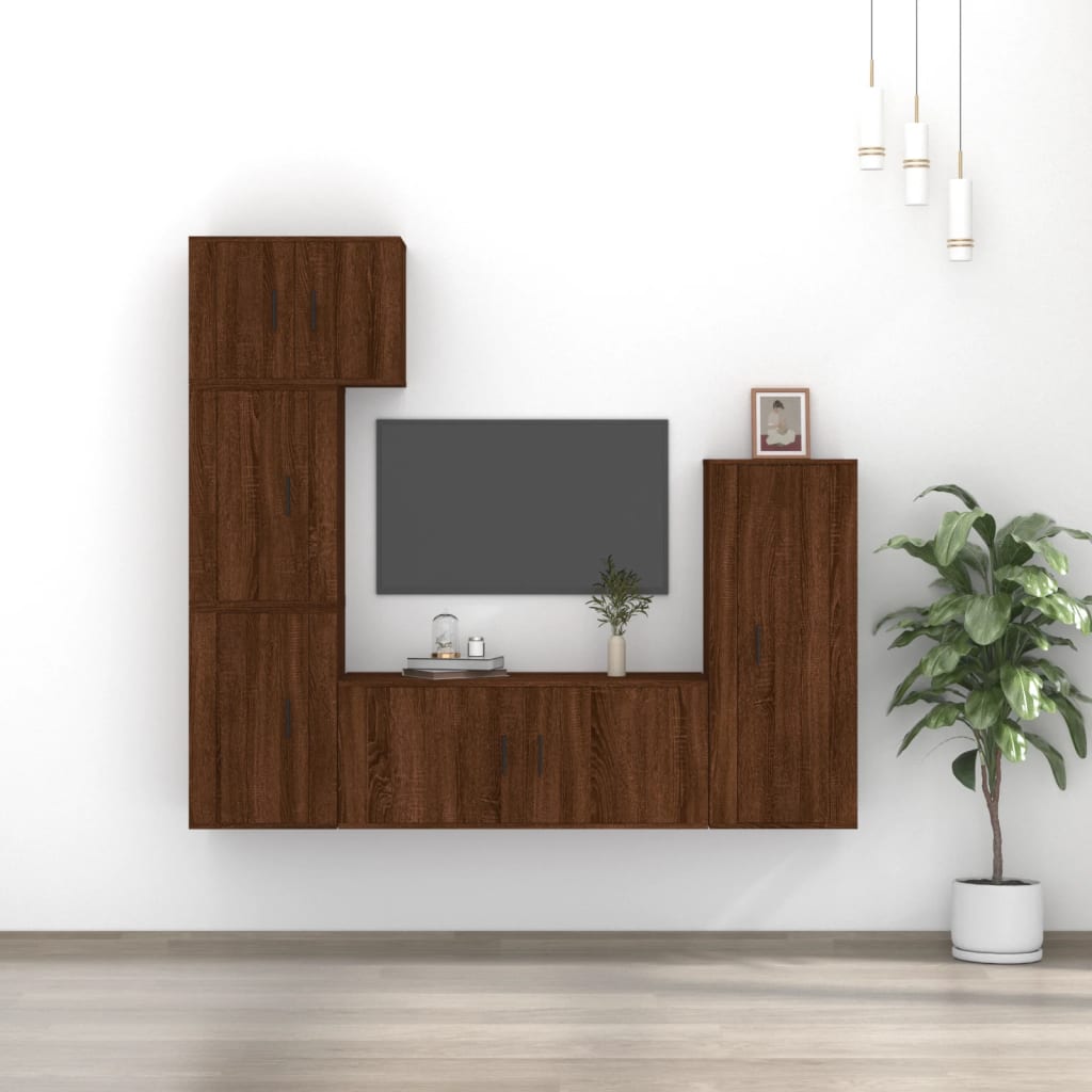 Set Mobili Porta TV 5 pz Rovere Marrone in Legno Multistrato - homemem39