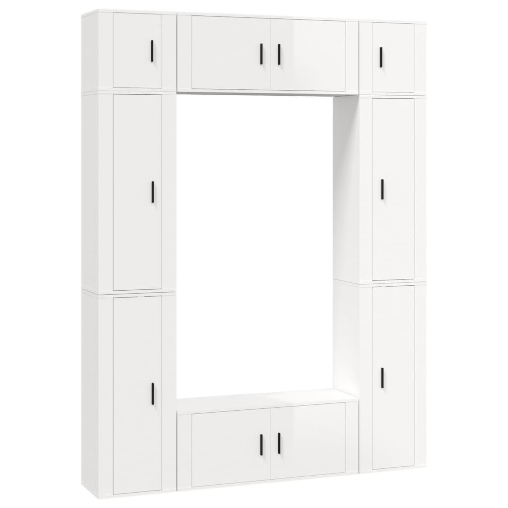 Set Mobili Porta TV 8pz Bianco Lucido in Legno Multistrato - homemem39