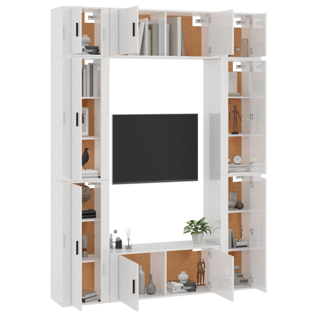 Set Mobili Porta TV 8pz Bianco Lucido in Legno Multistrato - homemem39