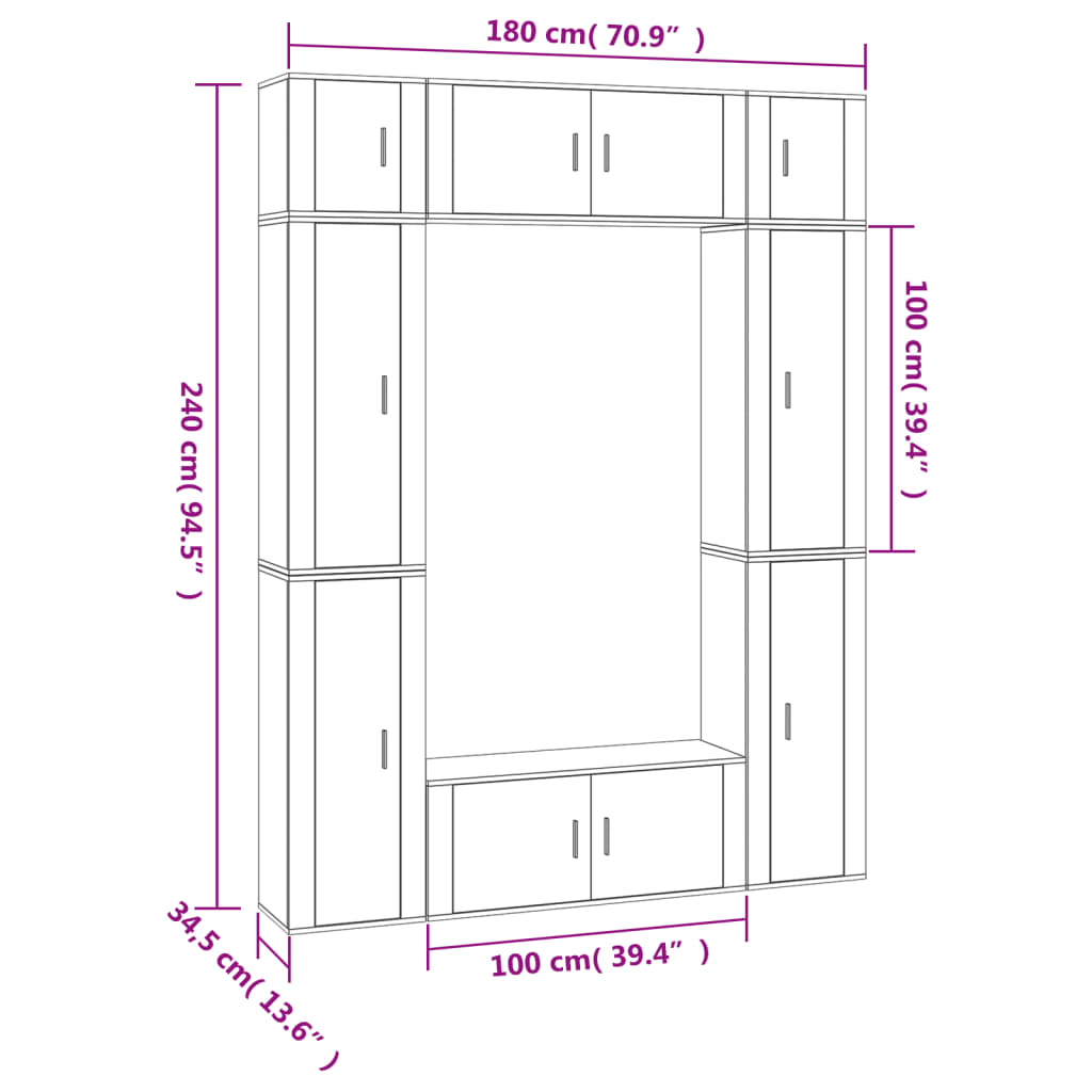 Set Mobili Porta TV 8pz Bianco Lucido in Legno Multistrato - homemem39