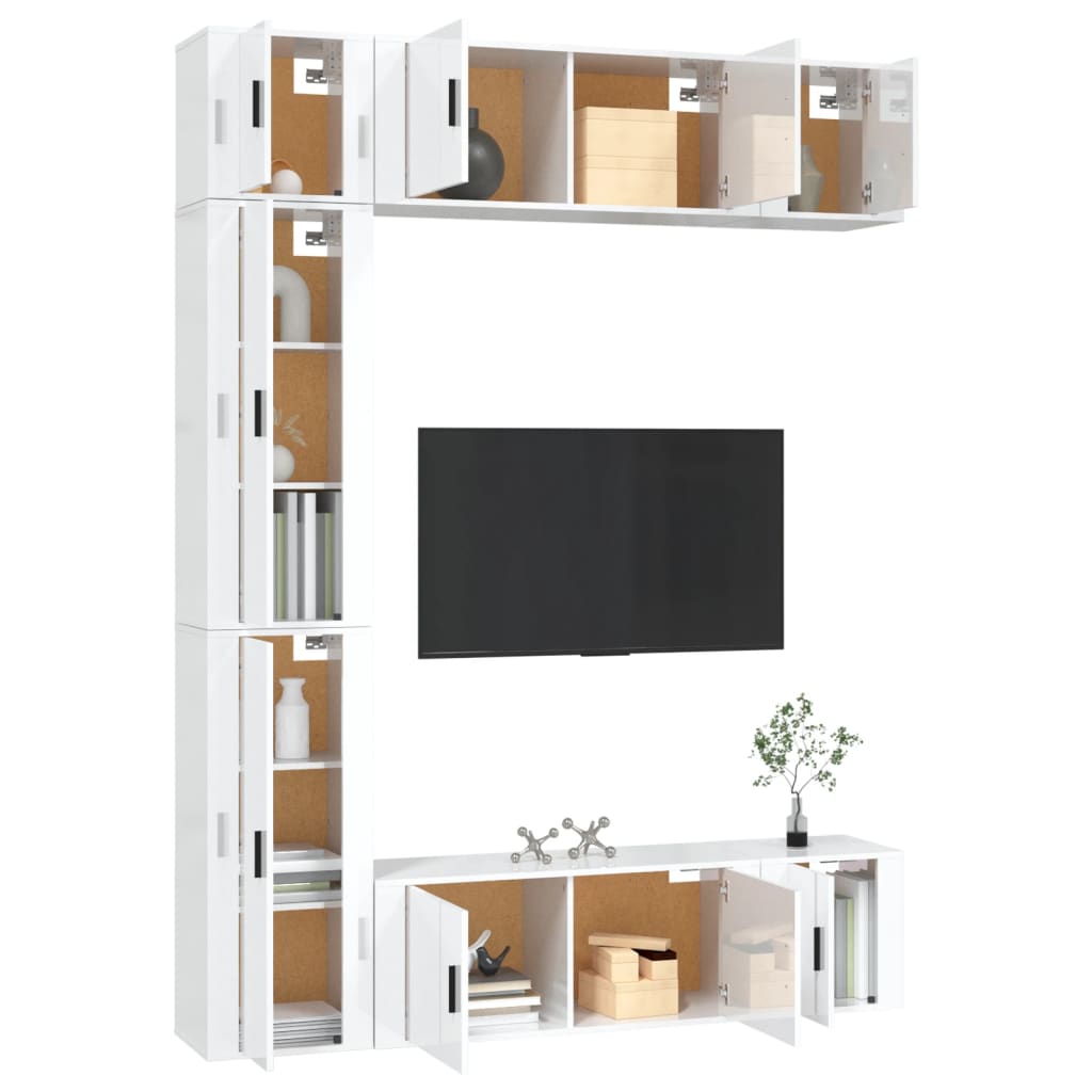 Set di Mobili Porta TV 7 pz Bianco Lucido in Legno Multistrato - homemem39