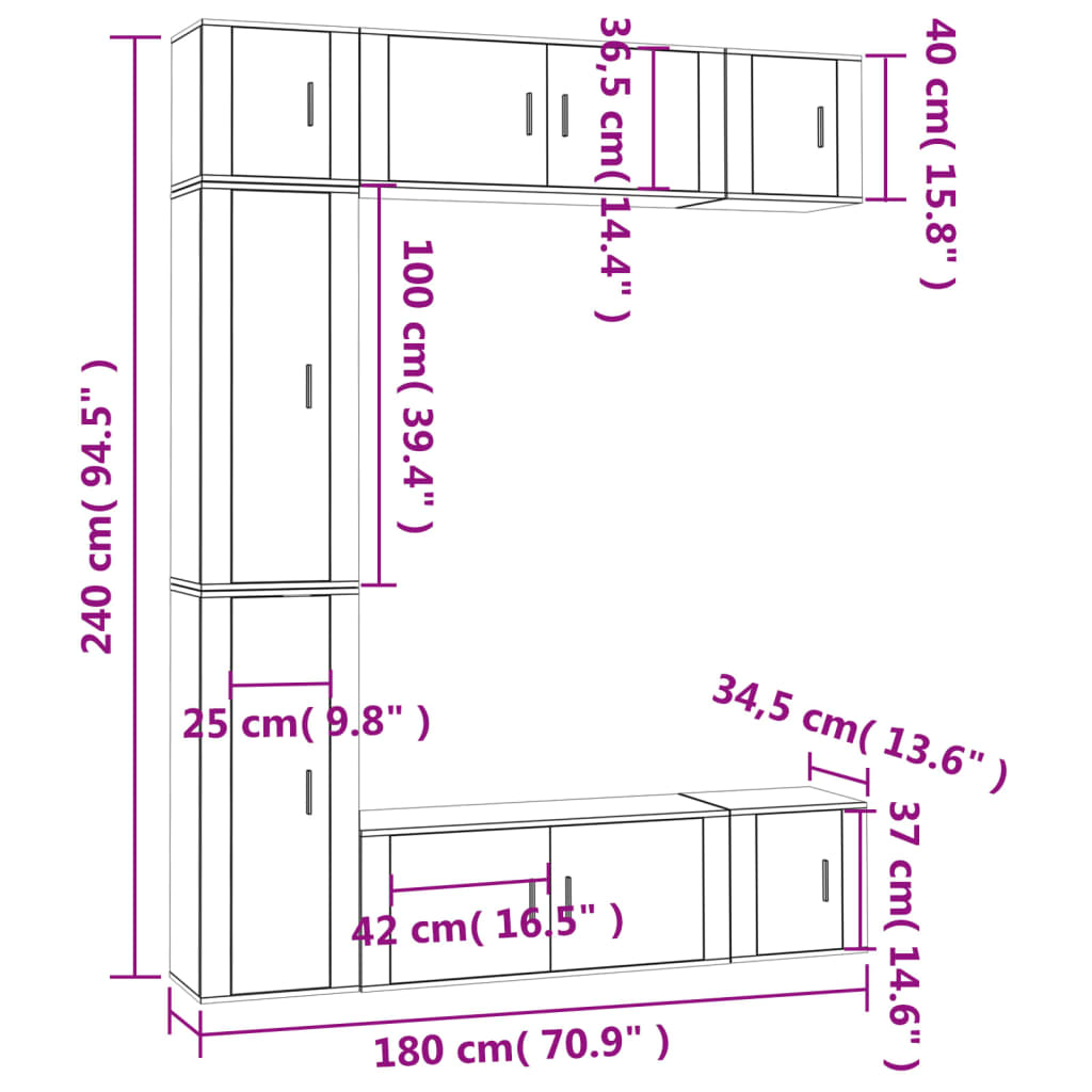 Set di Mobili Porta TV 7 pz Bianco Lucido in Legno Multistrato - homemem39