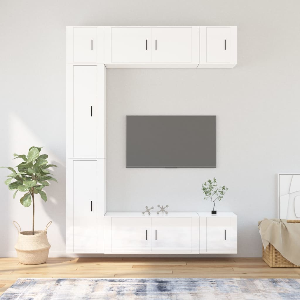 Set di Mobili Porta TV 7 pz Bianco Lucido in Legno Multistrato - homemem39