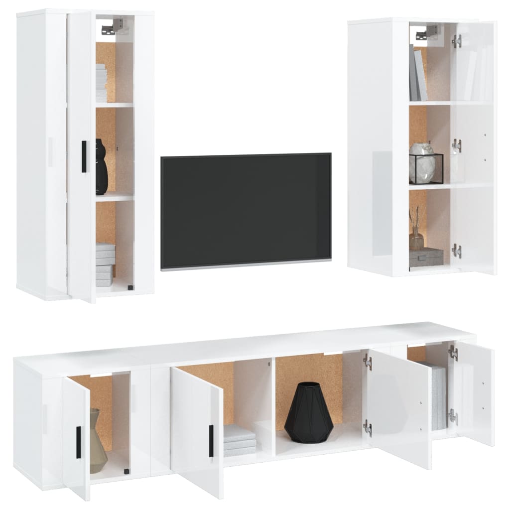 Set di Mobili Porta TV 5 pz Bianco Lucido in Legno Multistrato - homemem39