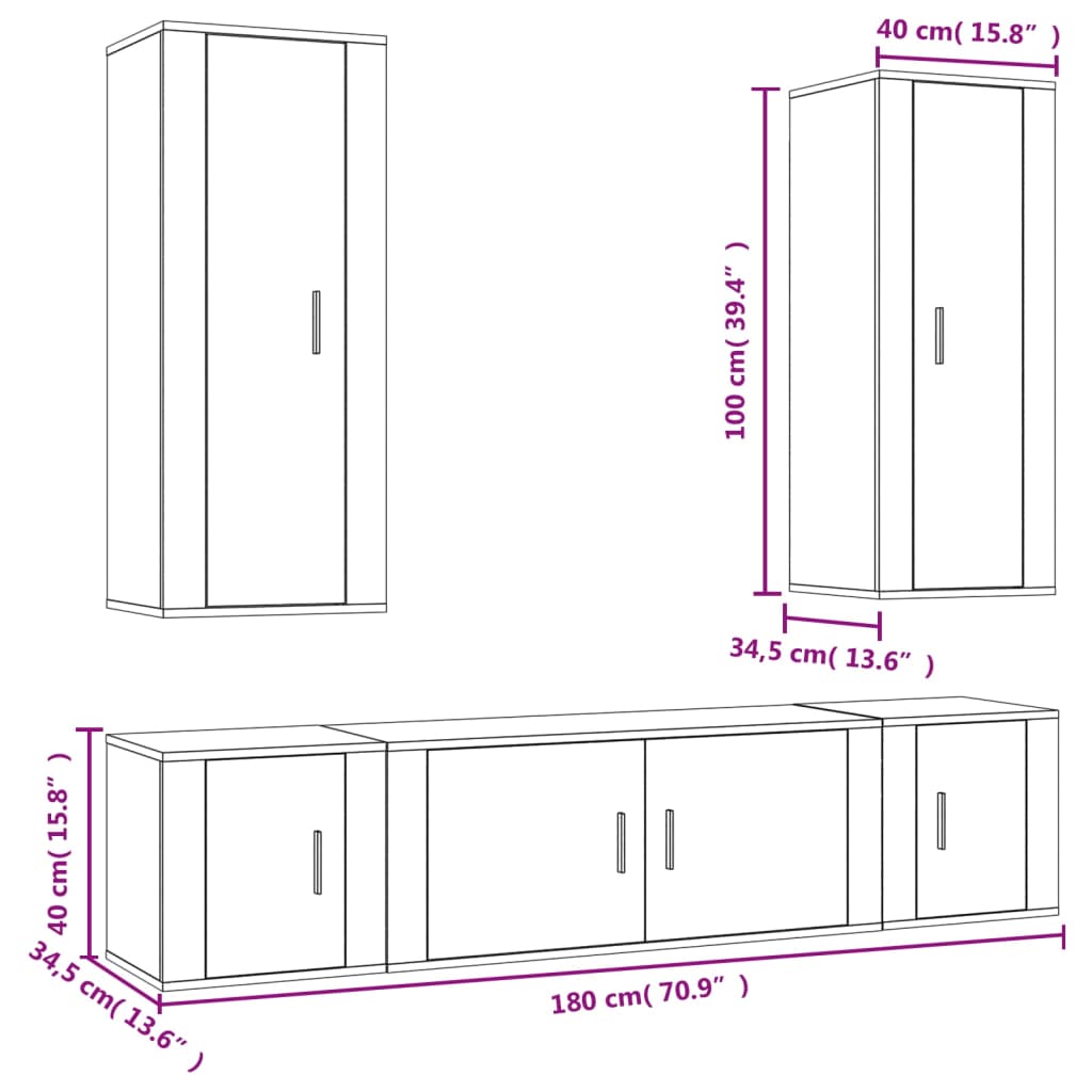 Set di Mobili Porta TV 5 pz Bianco Lucido in Legno Multistrato - homemem39