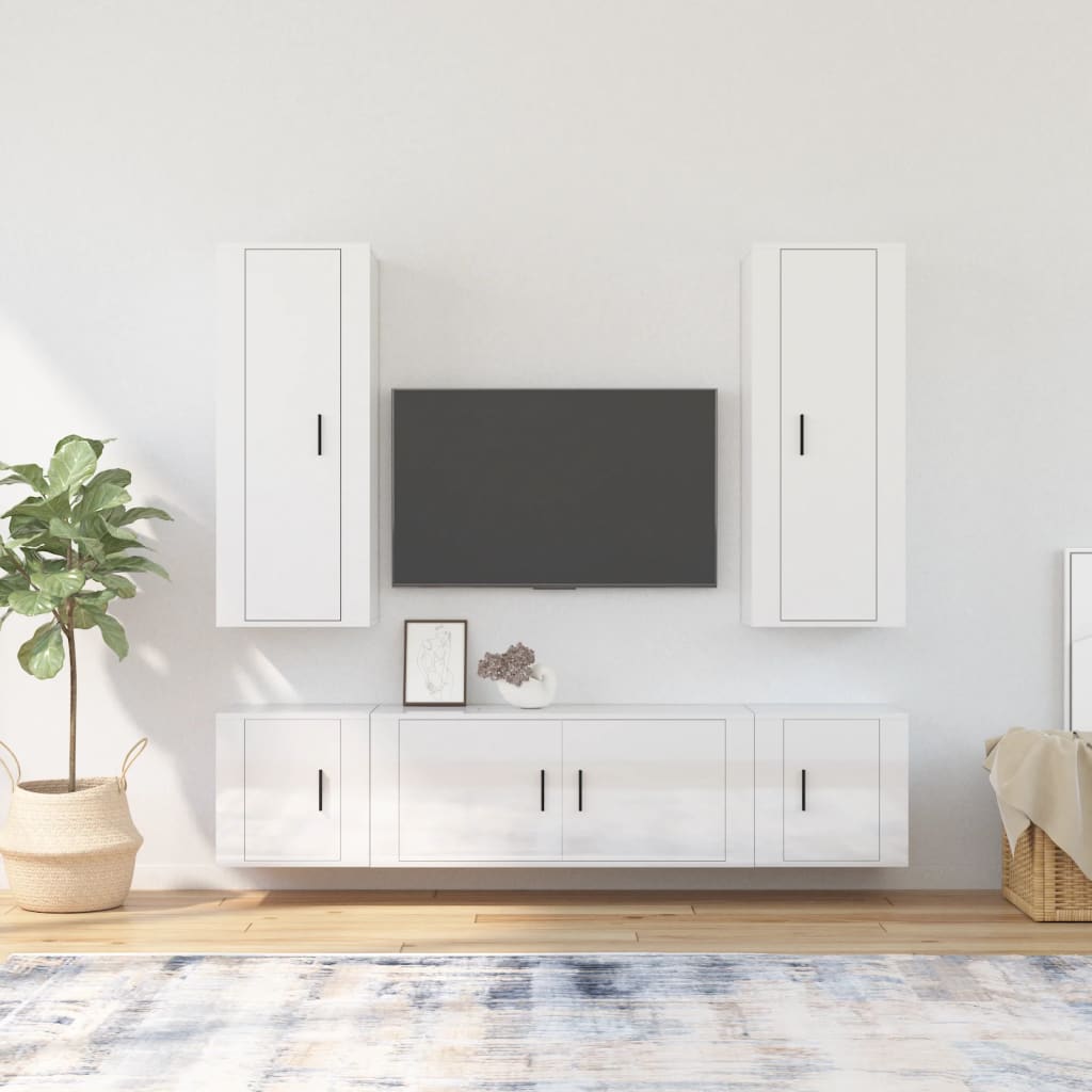 Set di Mobili Porta TV 5 pz Bianco Lucido in Legno Multistrato - homemem39