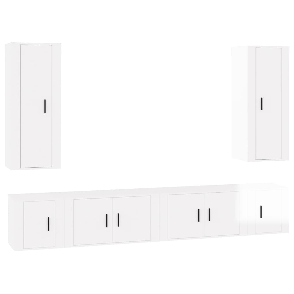 Set di Mobili Porta TV 6 pz Bianco Lucido in Legno Multistrato - homemem39