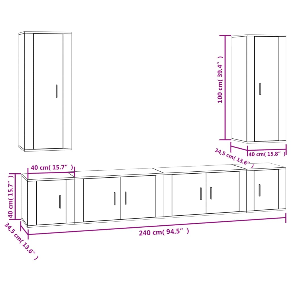 Set di Mobili Porta TV 6 pz Bianco Lucido in Legno Multistrato - homemem39