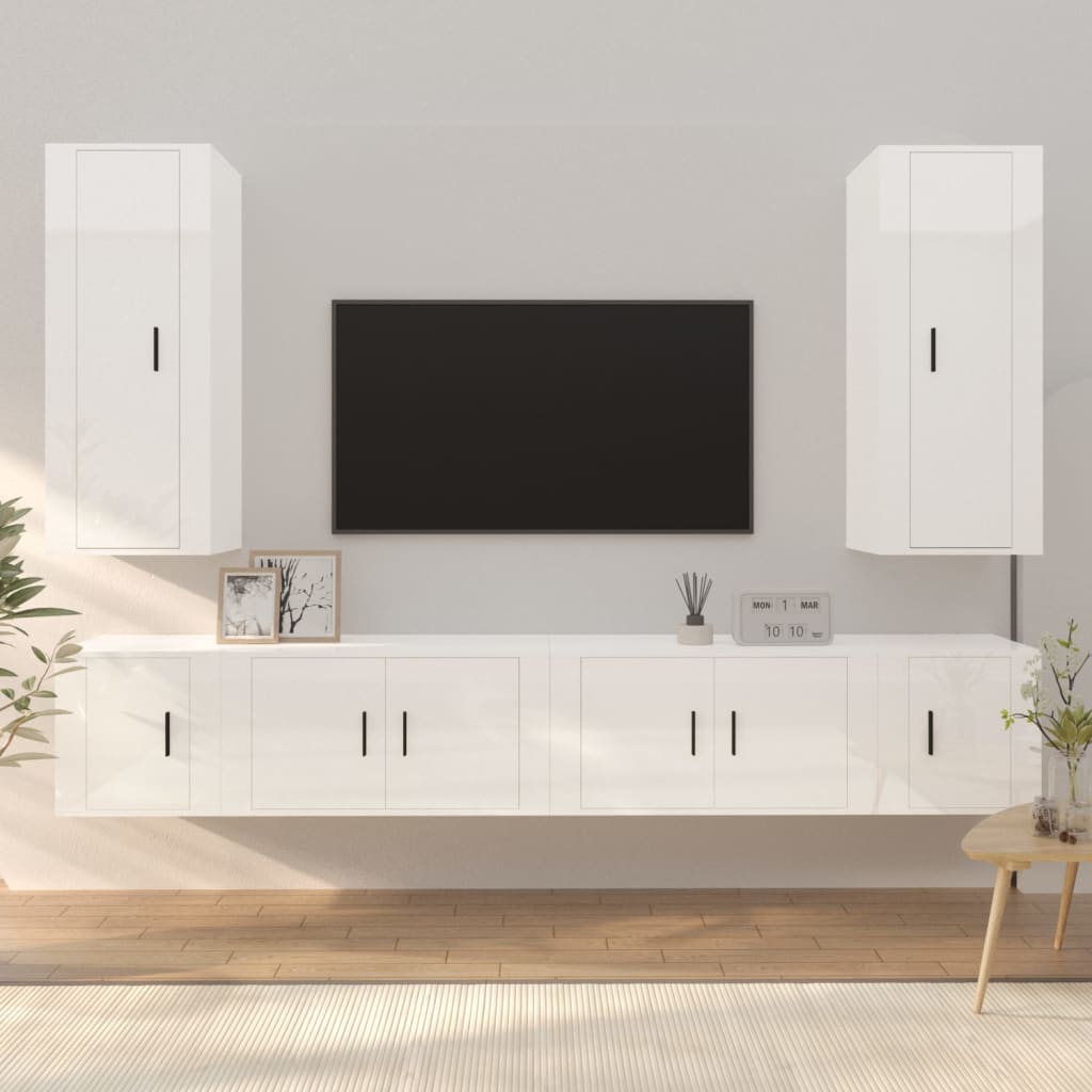 Set di Mobili Porta TV 6 pz Bianco Lucido in Legno Multistrato - homemem39