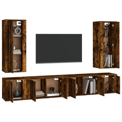 Set di Mobili Porta TV 6 pz Rovere Fumo in Legno Multistrato - homemem39