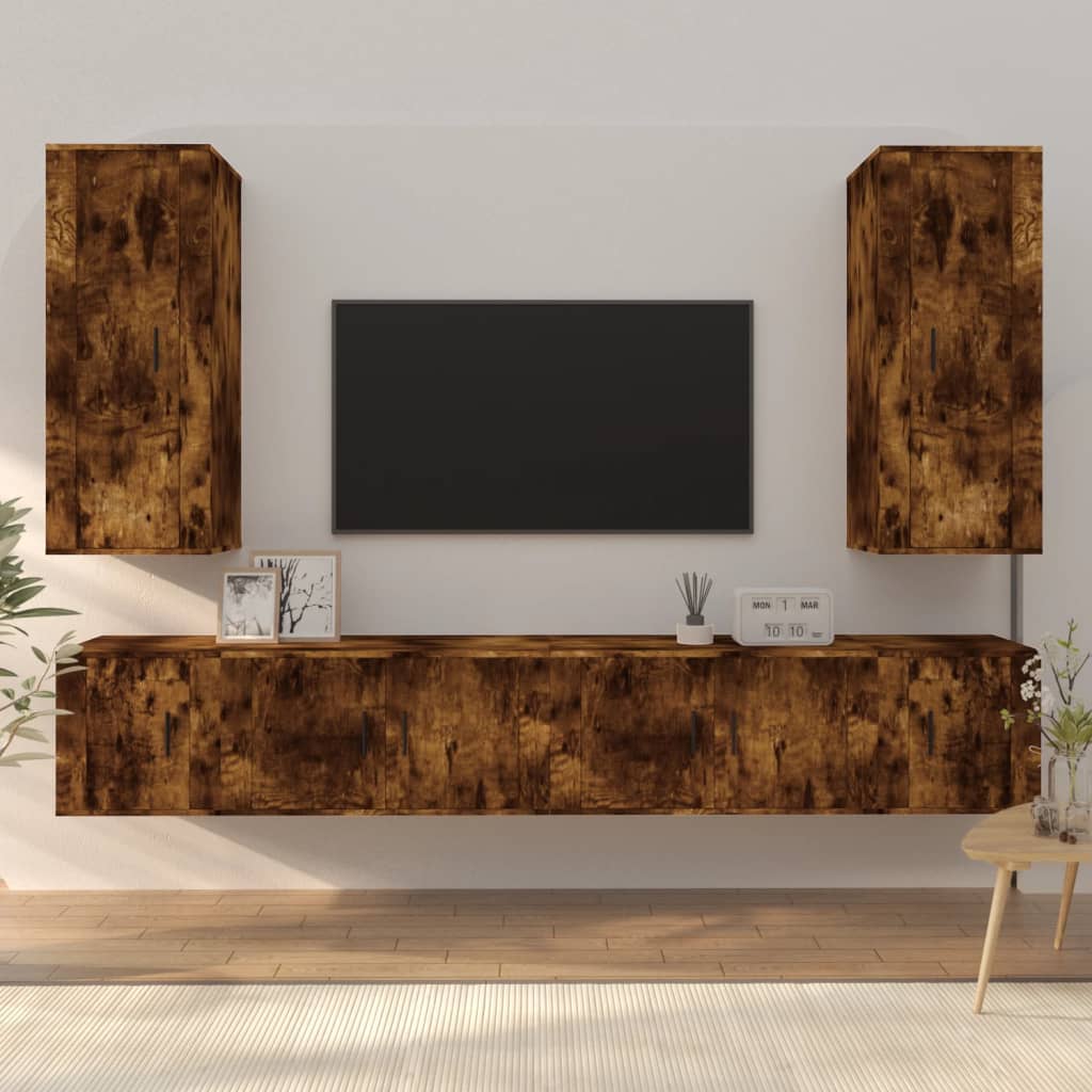 Set di Mobili Porta TV 6 pz Rovere Fumo in Legno Multistrato - homemem39