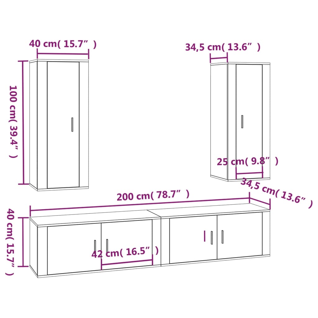 Set di Mobili Porta TV 4 pz Bianco in Legno Multistrato - homemem39