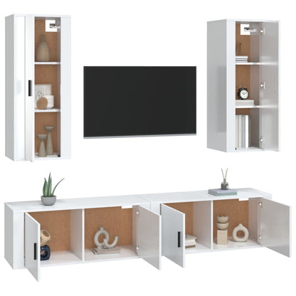 Set di Mobili Porta TV 4 pz Bianco Lucido in Legno Multistrato - homemem39