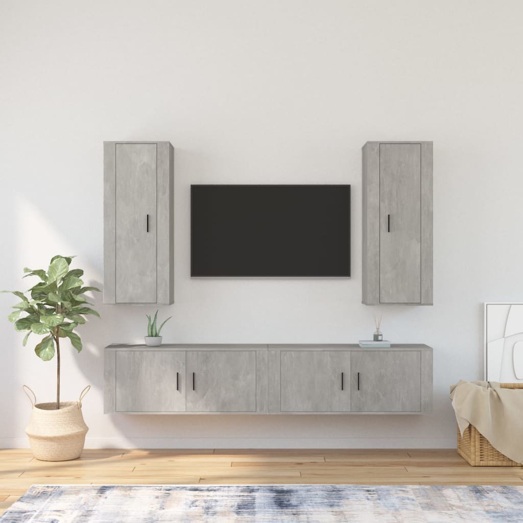 Set di Mobili Porta TV 4 pz Grigio Cemento in Legno Multistrato - homemem39