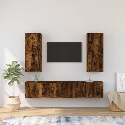 Set di Mobili Porta TV 4 pz Rovere Fumo in Legno Multistrato - homemem39