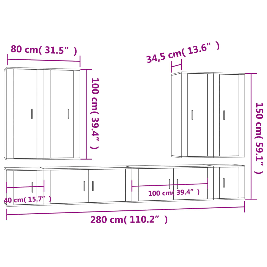 Set Mobili Porta TV 8pz Bianco Lucido in Legno Multistrato - homemem39