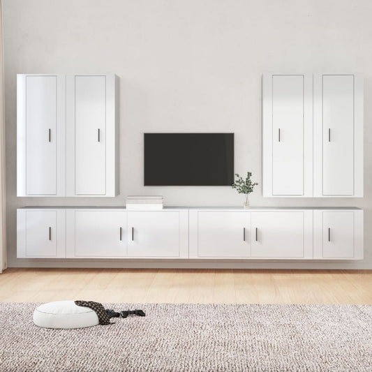 Set Mobili Porta TV 8pz Bianco Lucido in Legno Multistrato - homemem39