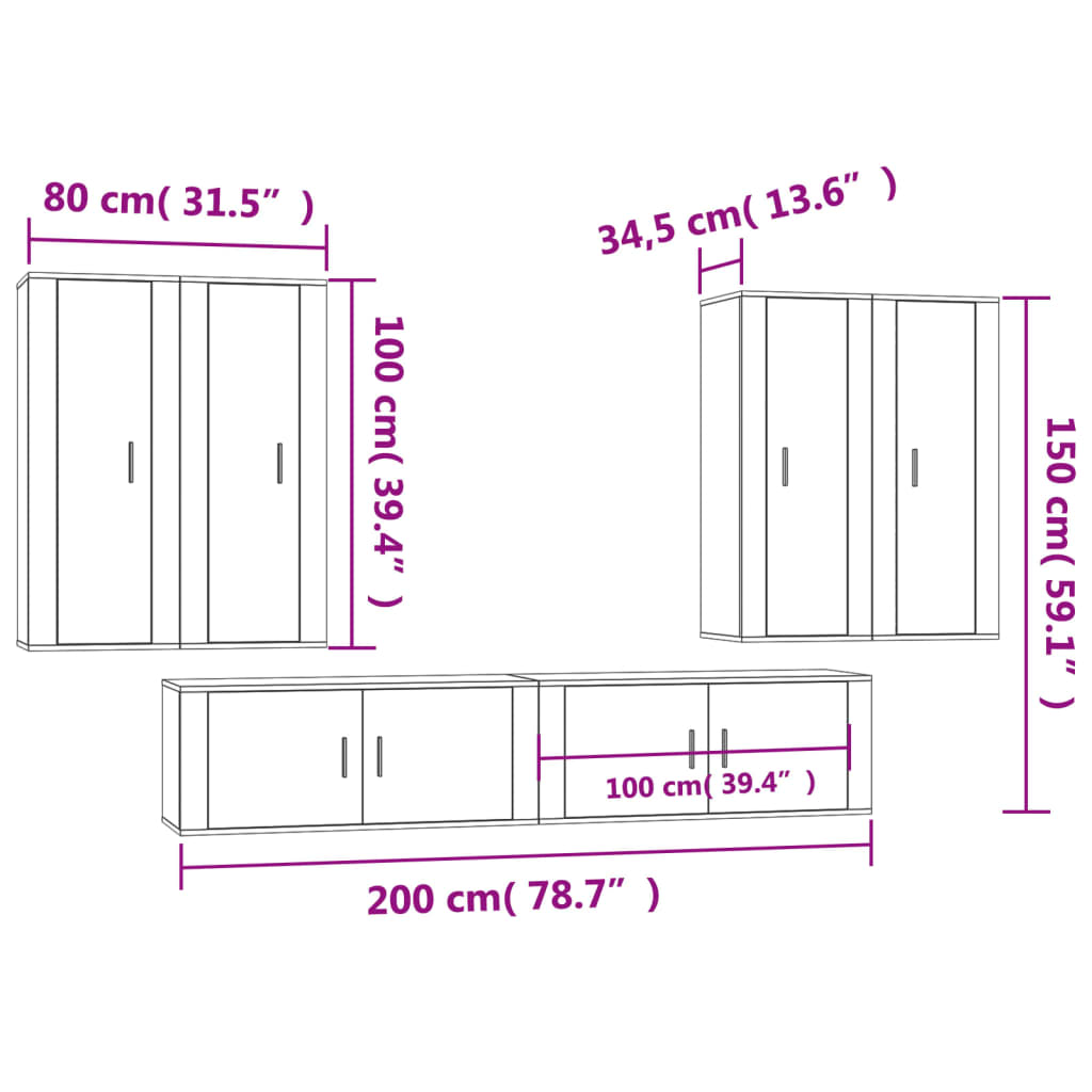 Set di Mobili Porta TV 6 pz Bianco in Legno Multistrato - homemem39