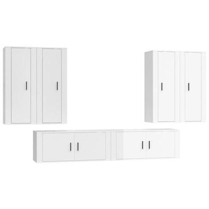 Set di Mobili Porta TV 6 pz Bianco Lucido in Legno Multistrato - homemem39