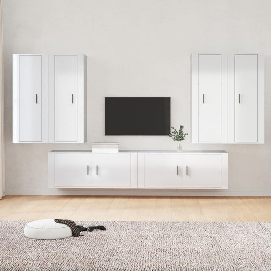 Set di Mobili Porta TV 6 pz Bianco Lucido in Legno Multistrato - homemem39