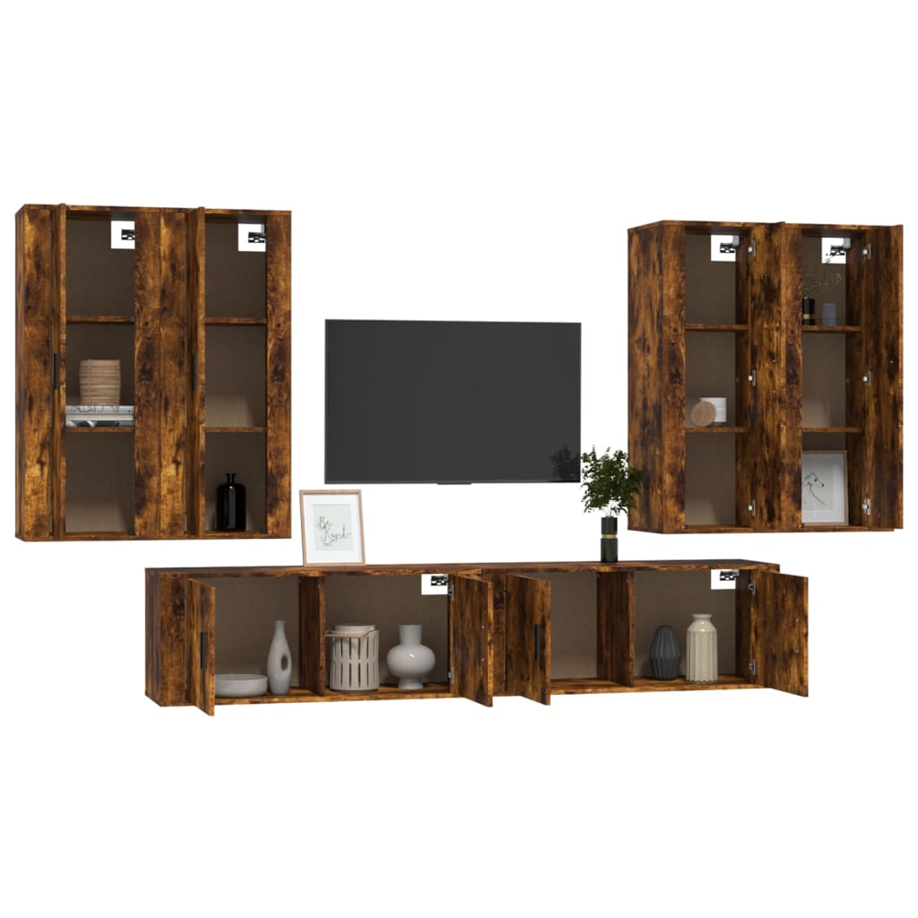 Set di Mobili Porta TV 6 pz Rovere Fumo in Legno Multistrato - homemem39