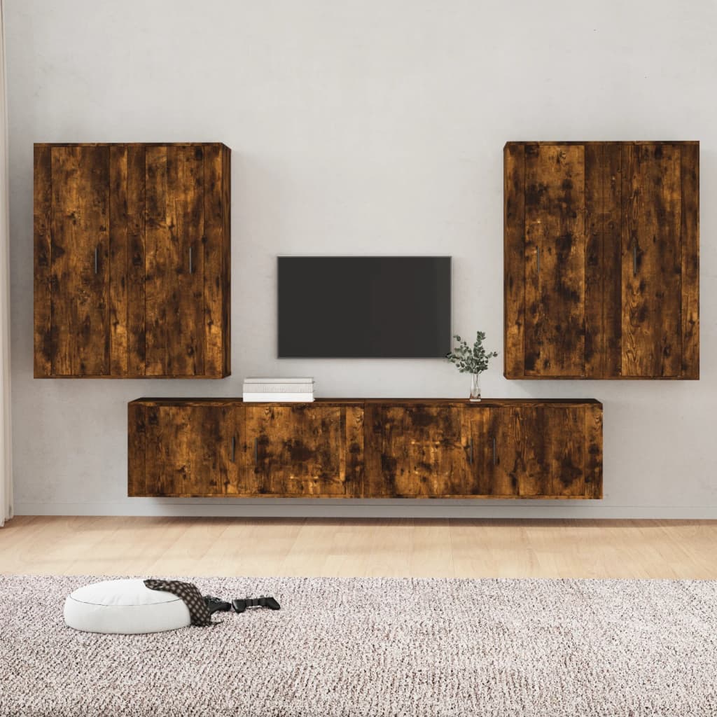 Set di Mobili Porta TV 6 pz Rovere Fumo in Legno Multistrato - homemem39