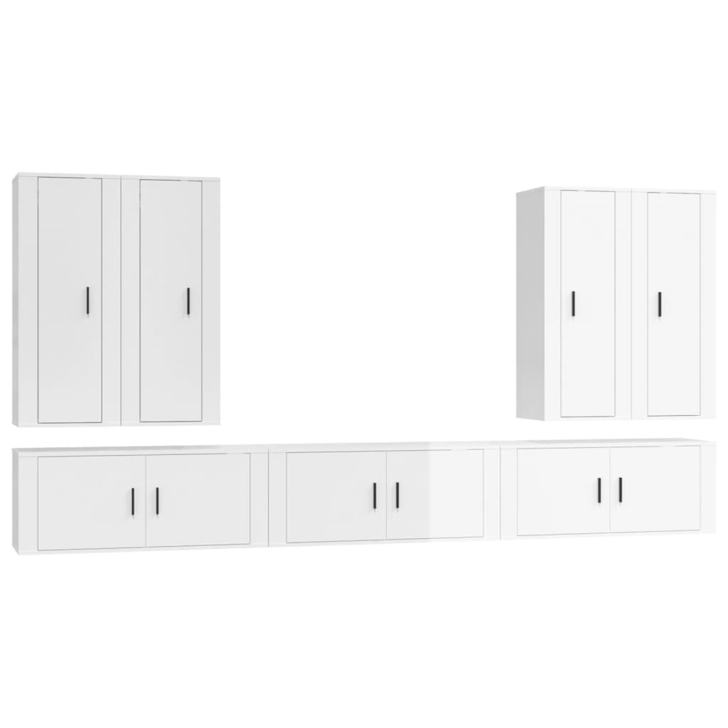 Set di Mobili Porta TV 7 pz Bianco Lucido in Legno Multistrato - homemem39