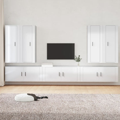 Set di Mobili Porta TV 7 pz Bianco Lucido in Legno Multistrato - homemem39