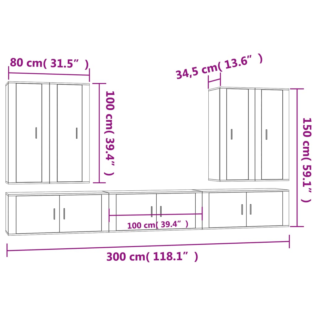 Set di Mobili Porta TV 7 pz Rovere Fumo in Legno Multistrato - homemem39