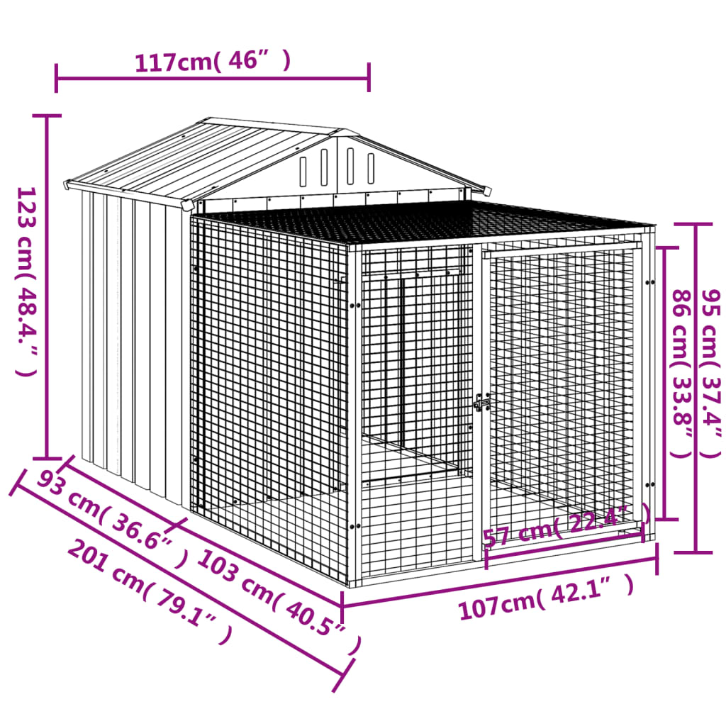 Pollaio Area Corsa Grigio Chiaro 117x201x123 cm Acciaio Zincato - homemem39