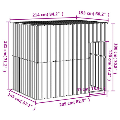 Casetta Cani con Tetto Antracite 214x153x181 cm Acciaio Zincato - homemem39