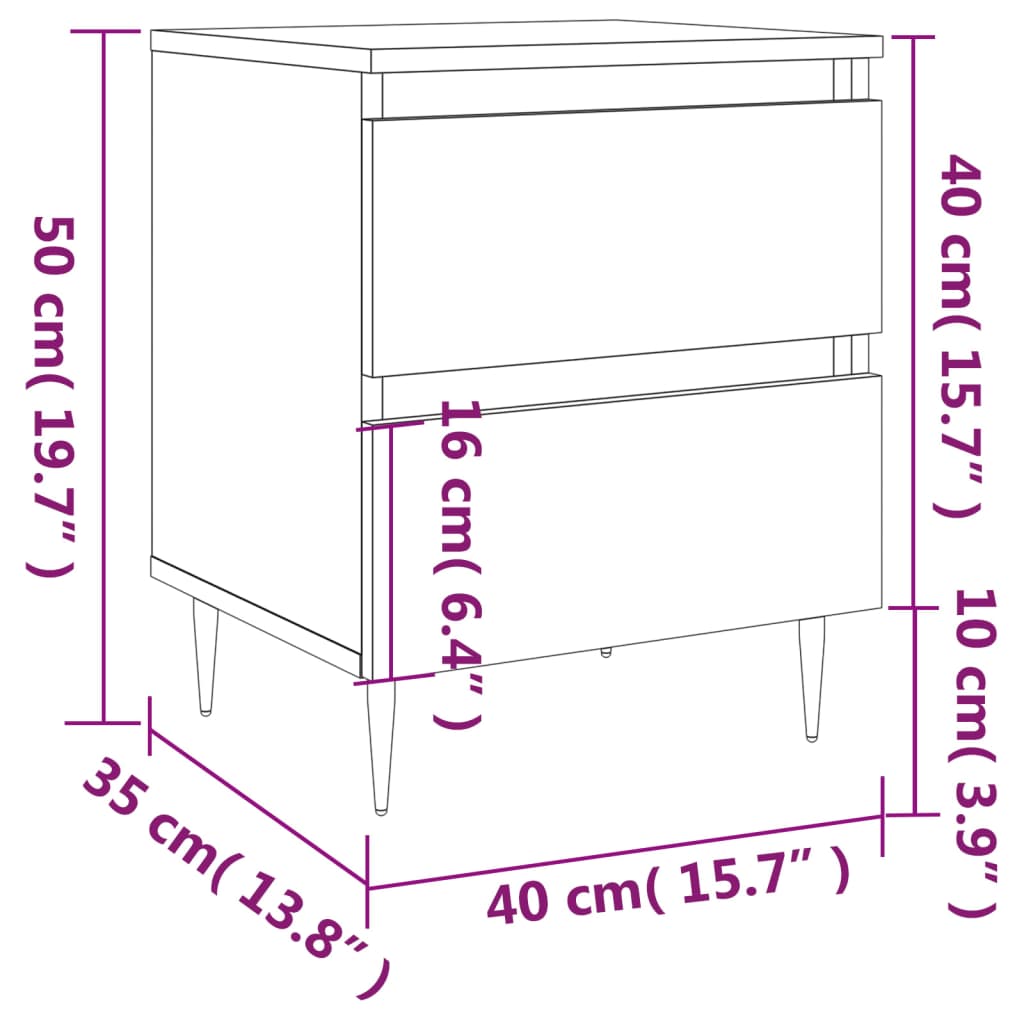 Comodini 2pz Bianco Lucido 40x35x50 cm in Legno Multistrato - homemem39