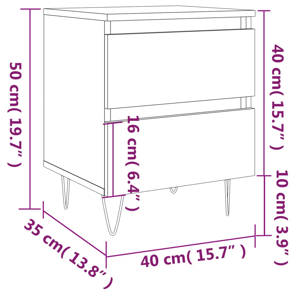 Comodini 2pz Neri 40x35x50 cm in Legno Multistrato - homemem39