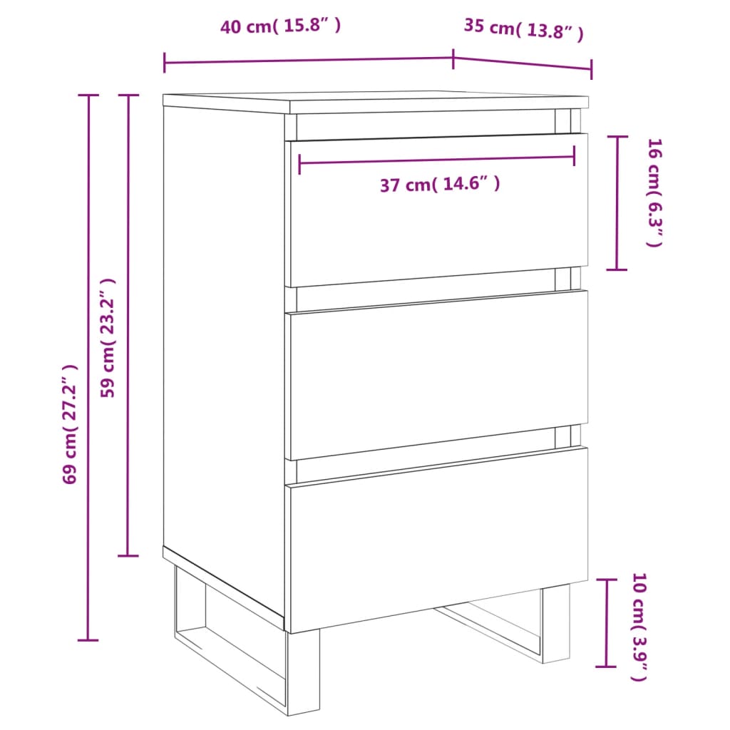 Comodini 2 pz Bianchi 40x35x69 cm in Legno Multistrato - homemem39